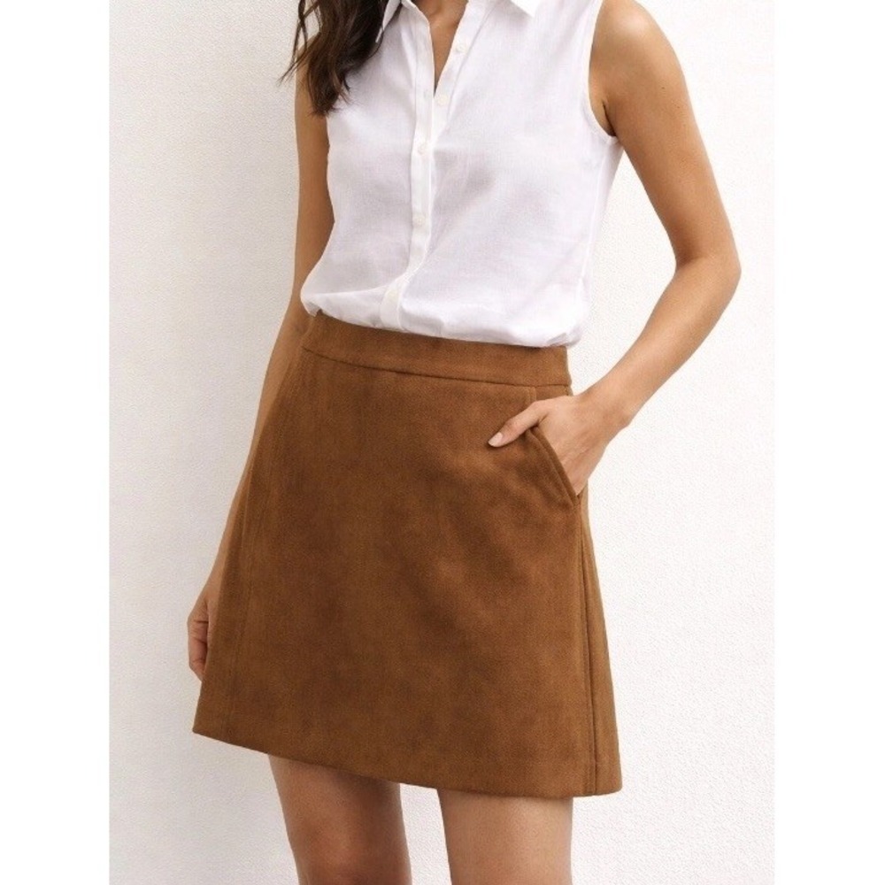 J.Crew Faux Suede A-Line Skirt Womens Sz 6 New Walnut Brown Retro 70s Western